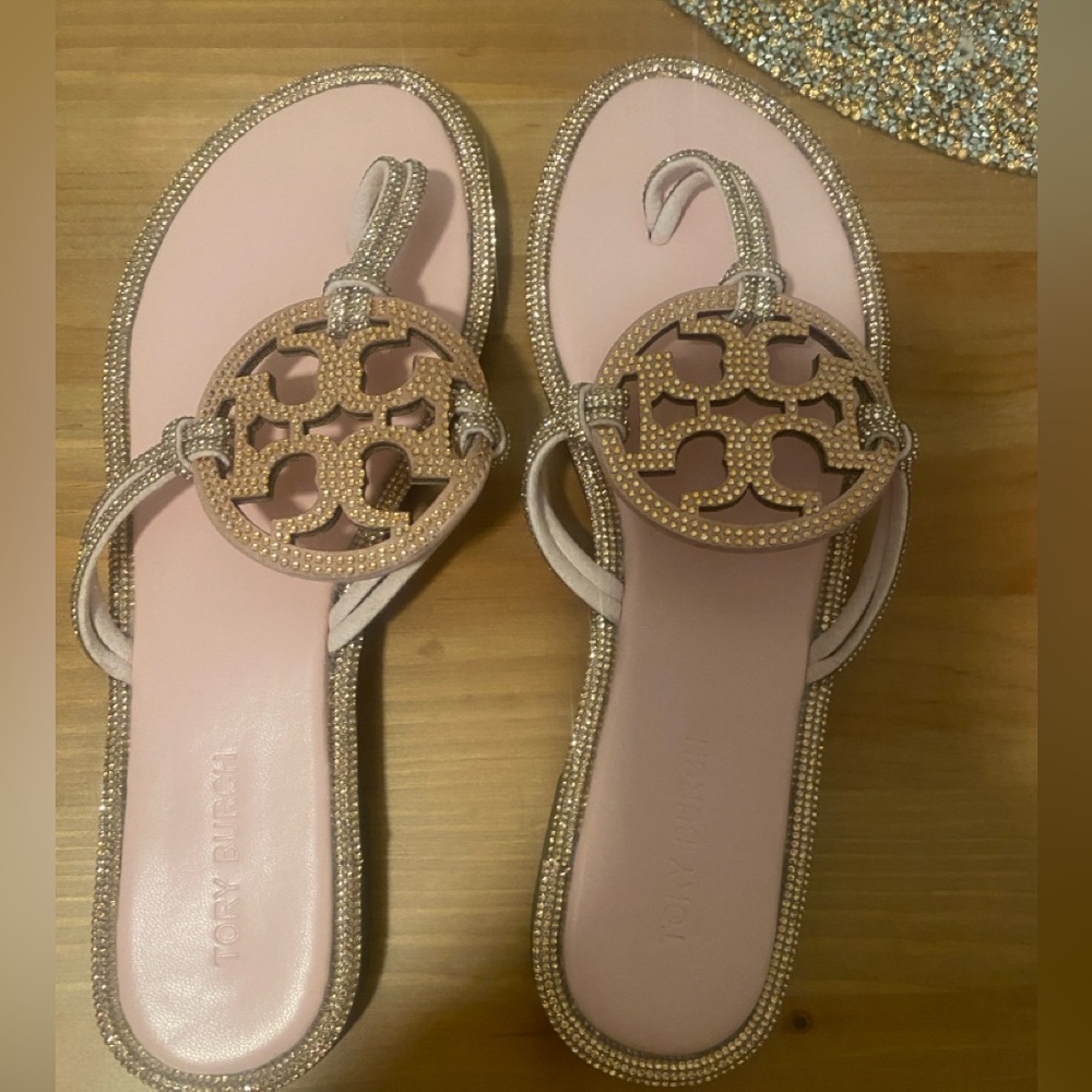 TORY BURCH MILLER PAVÉ KNOTTED SANDAL size 7 PINK